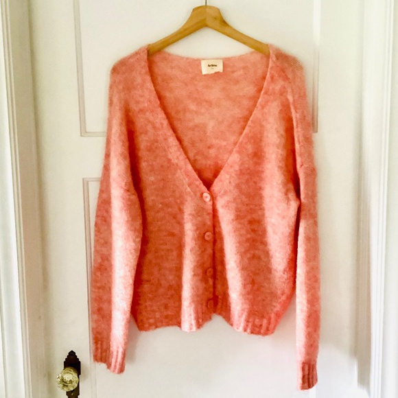 Artlove Paris Mohair Wool Blend V-neck Cardigan Pink Size L Oversized Relaxed - Picture 12 of 13